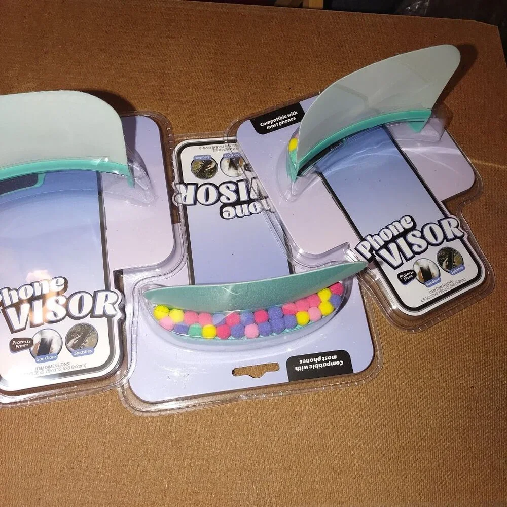 3- Decorative Phone Visor W/ Colorful Pom-Poms Compatible W/ Most Smartphones